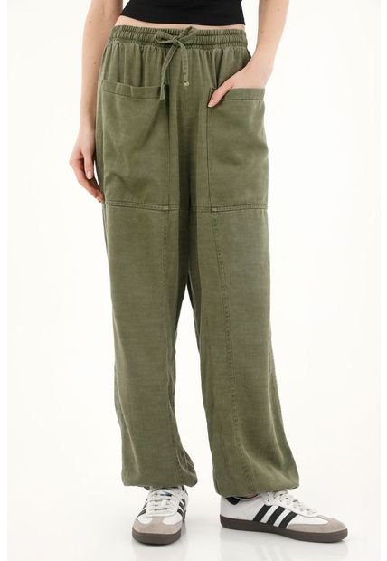Pantalón Oversize Con Pretina Elástica Verde Para Mujer
