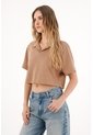 Topmark Camiseta Crop Amplia Café Con Acabado Natural Para Mujer de topmark
