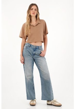 Topmark Camiseta Crop Amplia Café Con Acabado Natural Para Mujer