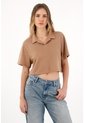 Topmark Camiseta Crop Amplia Café Con Acabado Natural Para Mujer de topmark