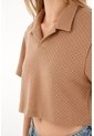 Topmark Camiseta Crop Amplia Café Con Acabado Natural Para Mujer de topmark