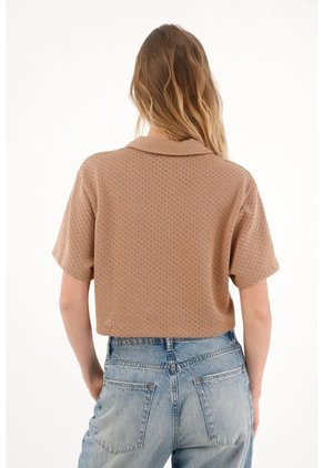Topmark Camiseta Crop Amplia Café Con Acabado Natural Para Mujer