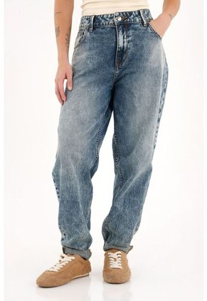 Topmark Jean Boyfriend Con Ruedo Al Corte Azul Para Mujer
