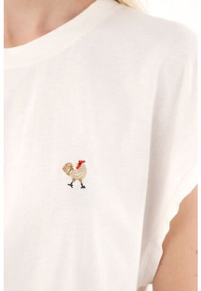 Topmark Camiseta Crudo Con Bordado Decorativo Para Mujer