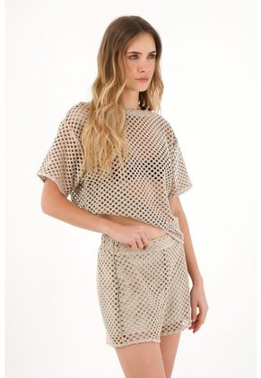 Topmark Camiseta Oversize En Tela Tipo Malla Café Para Mujer