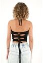 Topmark Camiseta Crop De Tiras Que Anudan En Cuello Negra Para Mujer de topmark