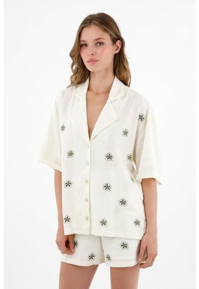 Topmark Camisa Crudo Con Mini Bordados Para Mujer