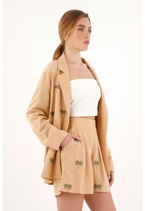 Bermuda Café Con Palmeras Bordadas Para Mujer