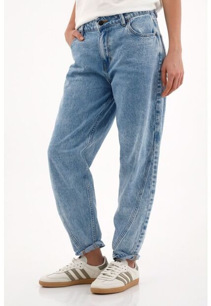 Topmark Jean Boyfriend Tiro Medio Azul Para Mujer