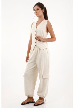 Pantalón Jogger Tipo Tweed Crudo Para Mujer