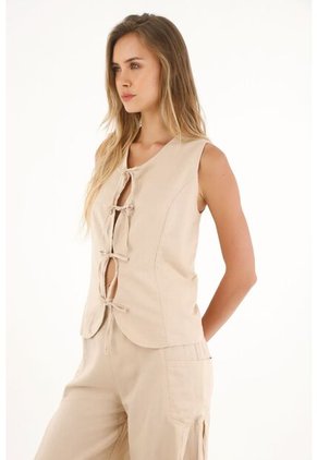 Topmark Chaleco De Tiras Que Anudan En El Frente Café Para Mujer