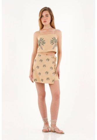 Falda Corta Tipo Pareo Café Para Mujer topmark