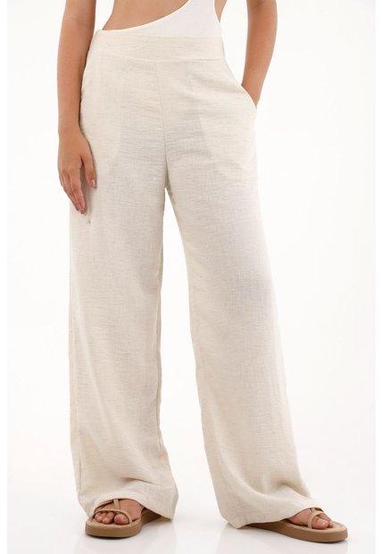 Pantalón Con Textura Bota Recta Crudo Para Mujer