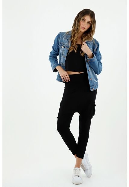 Pantalón Tipo Aladdin De Mujer, Silueta Amplia, Tiro Largo, Color Negro