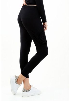 Pantalón Tipo Aladdin De Mujer, Silueta Amplia, Tiro Largo, Color Negro