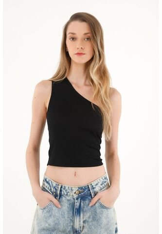 Topmark Camiseta De Un Solo Hombro Negra Para Mujer topmark