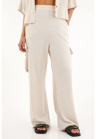 Pantalón Tiro Alto Con Bolsillos En Costados Crudo Para Mujer topmark