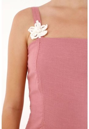 Vestido Corto Con Flores Tejidas Rosado Para Mujer