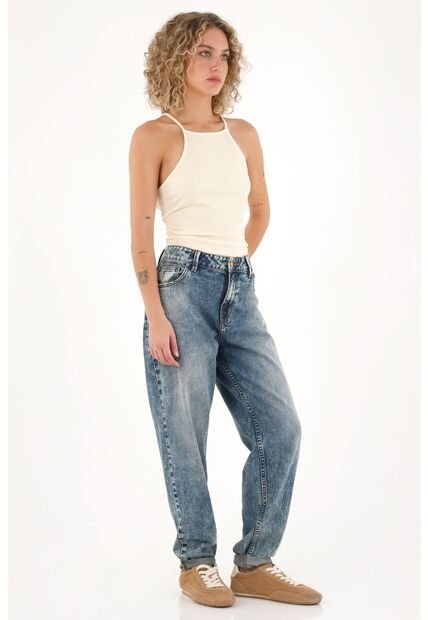 Topmark Jean Boyfriend Con Ruedo Al Corte Azul Para Mujer