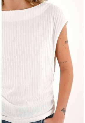 Topmark Camiseta De Cuello Bandeja Con Textura A Rayas Crudo Para Mujer