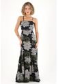 Topmark Vestido Largo Con Estampado Y Cut Out En Cintura Negro Para Mujer de topmark