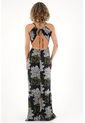 Topmark Vestido Largo Con Estampado Y Cut Out En Cintura Negro Para Mujer de topmark