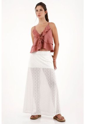 Falda Larga Con Detalles De Transparencia Crudo Para Mujer