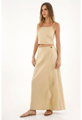 Topmark Falda Larga Con Detalles Ondeados Cruda Para Mujer