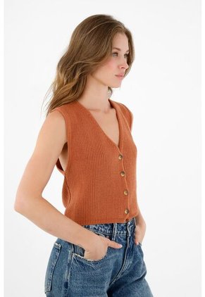 Topmark Chaleco Tejido Naranja Para Mujer