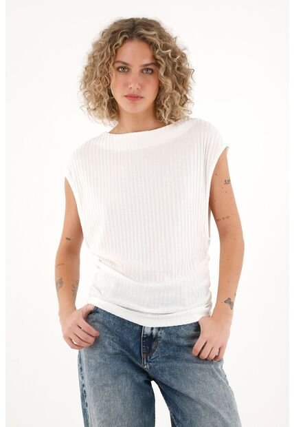 Topmark Camiseta De Cuello Bandeja Con Textura A Rayas Crudo Para Mujer