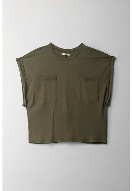 Camiseta Manga Sisa Con Bolsillo Verde Para Mujer
