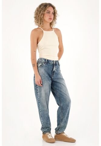 Topmark Jean Boyfriend Con Ruedo Al Corte Azul Para Mujer topmark