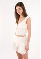 Topmark Blusa Cropped Entallada Con Lazo Y Nido De Abeja En Algodón Crudo Para Mujer de topmark