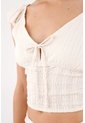 Topmark Blusa Cropped Entallada Con Lazo Y Nido De Abeja En Algodón Crudo Para Mujer de topmark