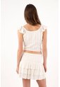 Topmark Blusa Cropped Entallada Con Lazo Y Nido De Abeja En Algodón Crudo Para Mujer de topmark