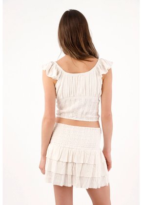 Topmark Blusa Cropped Entallada Con Lazo Y Nido De Abeja En Algodón Crudo Para Mujer