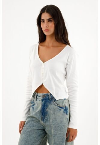 Topmark Camiseta Crudo Manga Larga Con Escote En V Para Mujer topmark