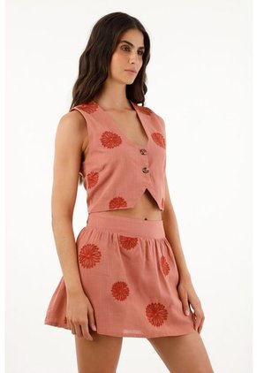 Camisa Rosada Con Bordado De Flores Para Mujer