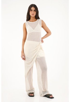 Topmark Pantalón Recto De Tejido Abierto Crudo Para Mujer
