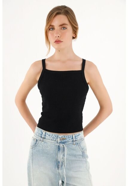 Topmark Crop Top Negro Con Textura Para Mujer