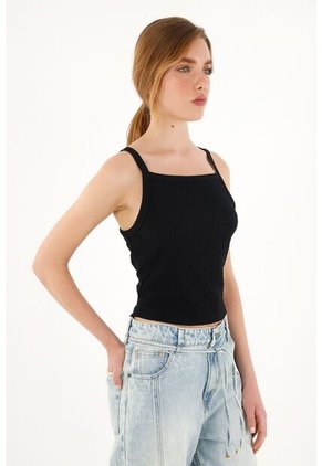 Topmark Crop Top Negro Con Textura Para Mujer