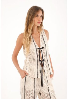 Chaleco Tejido Con Detalles En Contraste Para Mujer