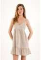 Vestido Corto Crudo Con Escote En V Para Mujer de topmark