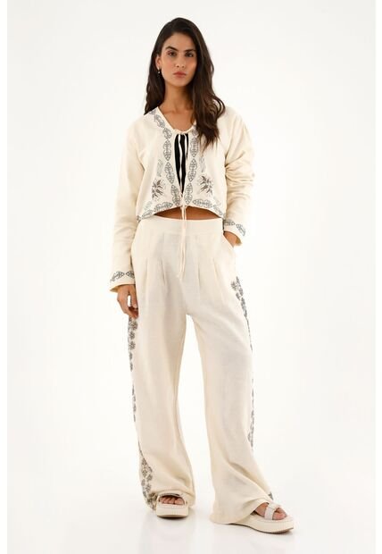 Topmark Pantalón Recto Crudo Con Estampado Para Mujer