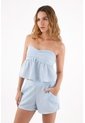 Topmark Bermuda Para Mujer En Poliéster Celeste Fit Relajado Con Bajo Redondeado de topmark