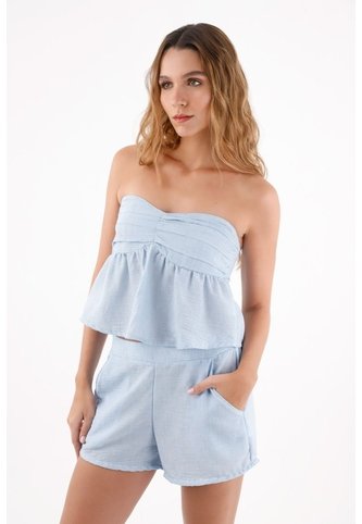 Topmark Bermuda Para Mujer En Poliéster Celeste Fit Relajado Con Bajo Redondeado topmark