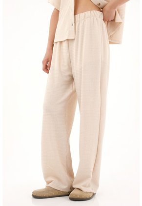 Pantalón Recto Crudo En Tejido De Punto Para Mujer
