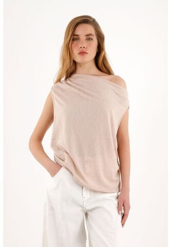 Camiseta Crudo Manga Asimétrica Con Caída Para Mujer topmark