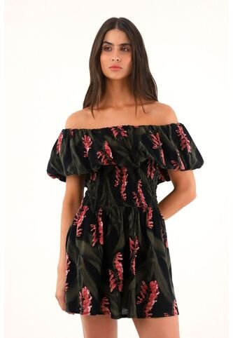 Topmark Vestido Corto Estampado Con Escote Bandeja Para Mujer topmark