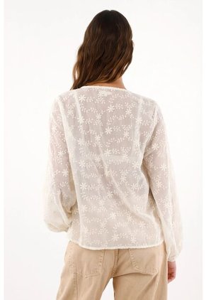 Topmark Camisa Manga Larga Con Bordados Florales Crudo Para Mujer